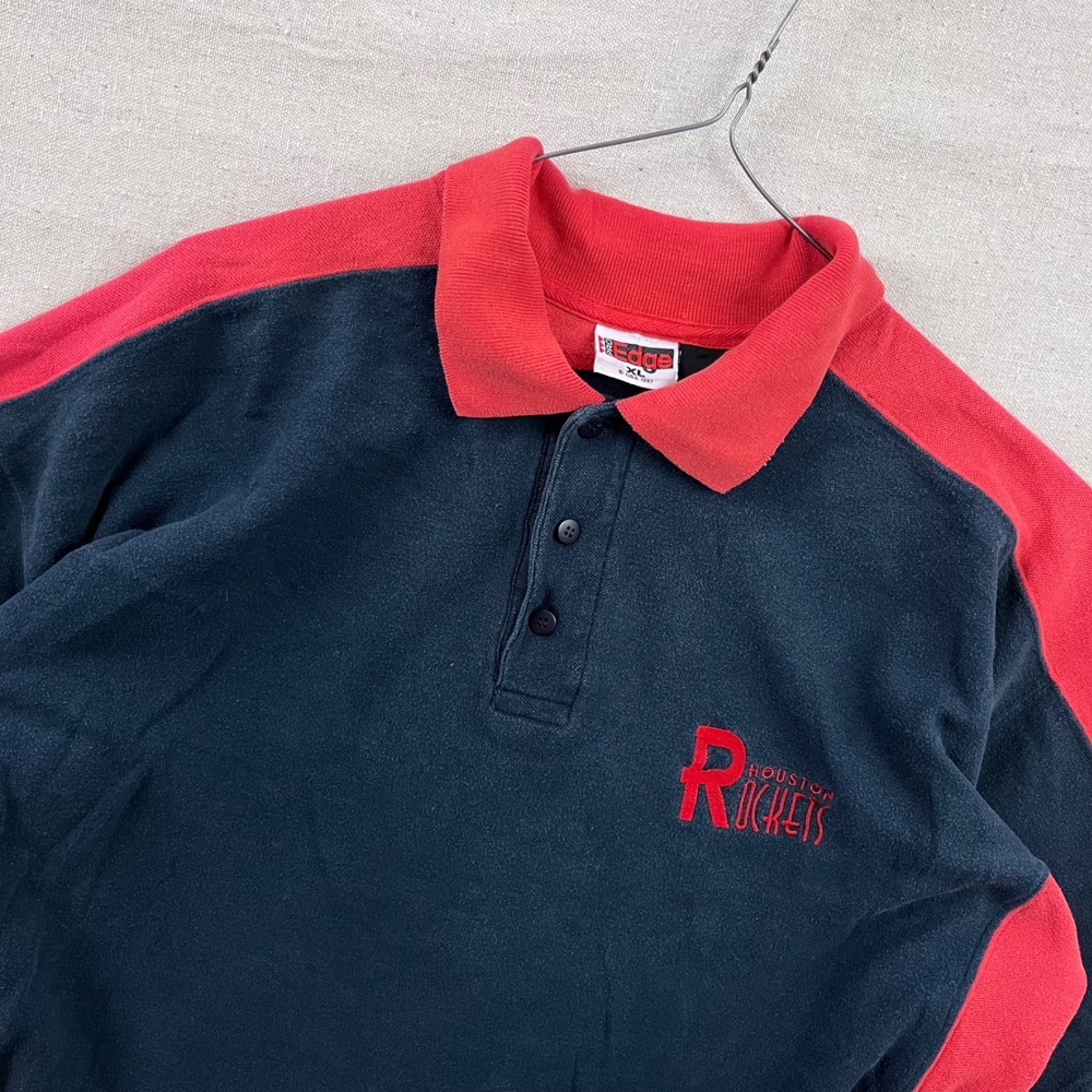 Pro Edge Houston Rockets Polo Men XL Navy Blue Red 1997 Vintage NBA‎ Colorblock